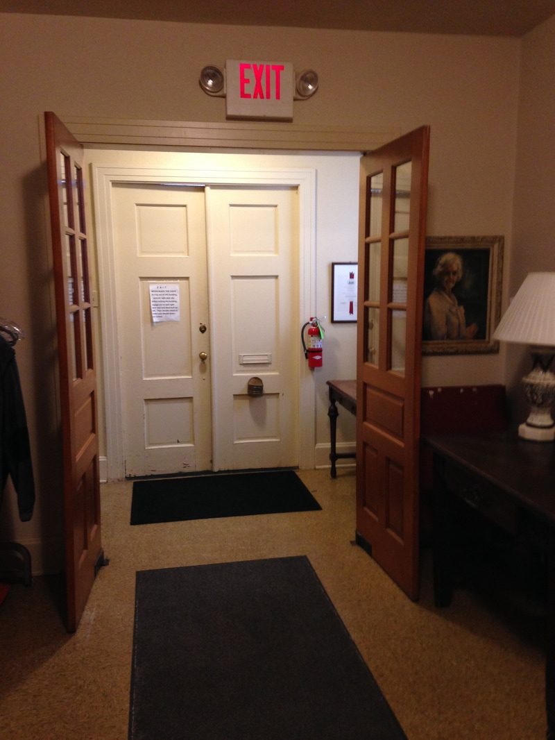 Interior hallway with exit sign
